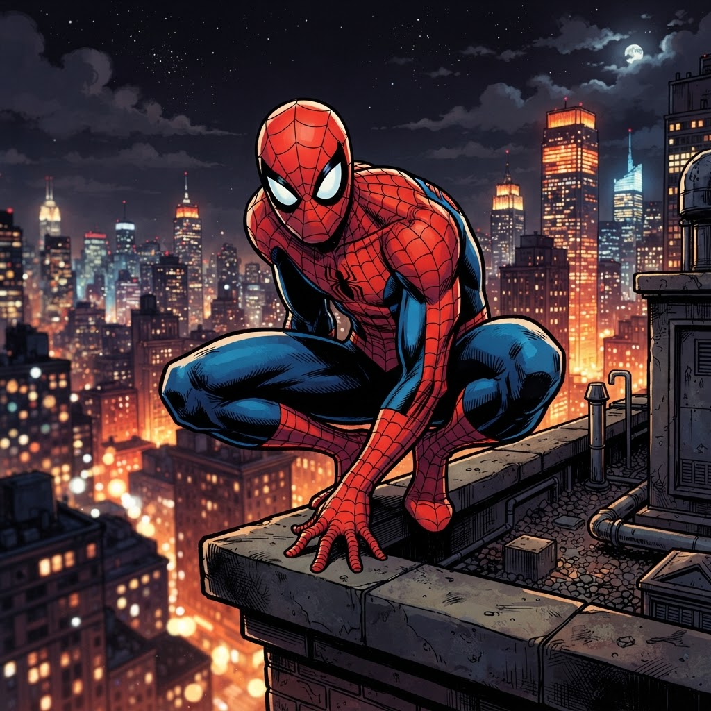 Spider-Man perched on a ledge